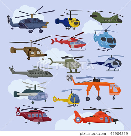 Helicopter vector copter aircraft jet or rotor plane and chopper flight transportation in sky 43984259