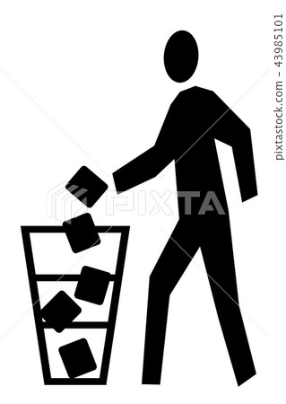 Illustration of a person throwing out trash left facing black 43985101