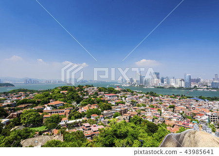 aerial view of Gulangyu island with Xiamen skyline 43985641