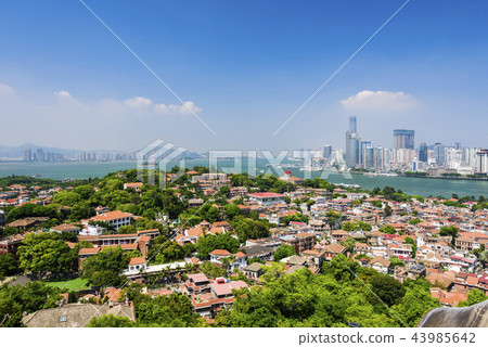 aerial view of Gulangyu island with Xiamen skyline 43985642