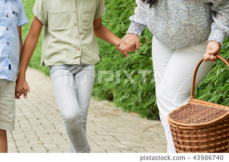 Mother taking kids to picnic 43986740