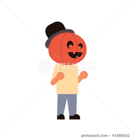 cute boy wear pumpkin scarecrow costume happy halloween concept party celebration isolated flat cute boy wear pumpkin scarecrow costume happy halloween concept party celebration isolated flat 43986882