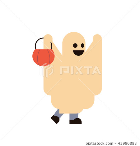 cute boy wear ghost scarecrow costume happy halloween concept party celebration isolated flat cute boy wear ghost scarecrow costume happy halloween concept party celebration isolated flat 43986888
