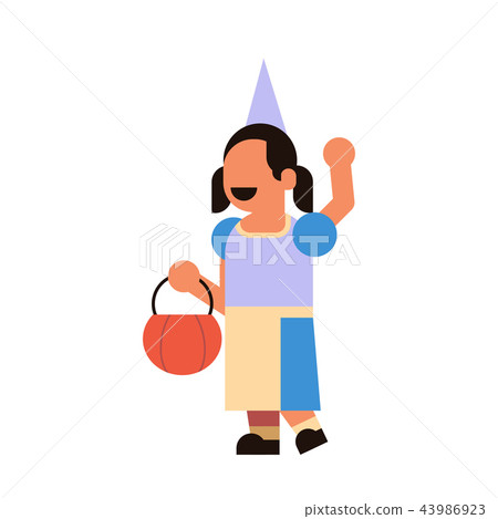 cute girl wear housewife apron costume happy halloween concept party celebration isolated flat cute girl wear housewife apron costume happy halloween concept party celebration isolated flat 43986923