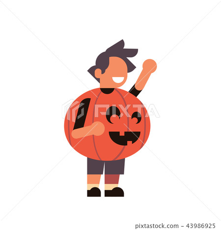 cute boy wear pumpkin scarecrow costume happy halloween concept party celebration isolated flat cute boy wear pumpkin scarecrow costume happy halloween concept party celebration isolated flat 43986925
