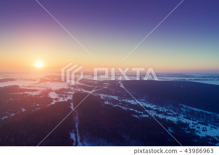 Sunset over countryside in winter. Aerial view 43986963