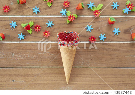 Flat-lay of waffle sweet cone 43987448