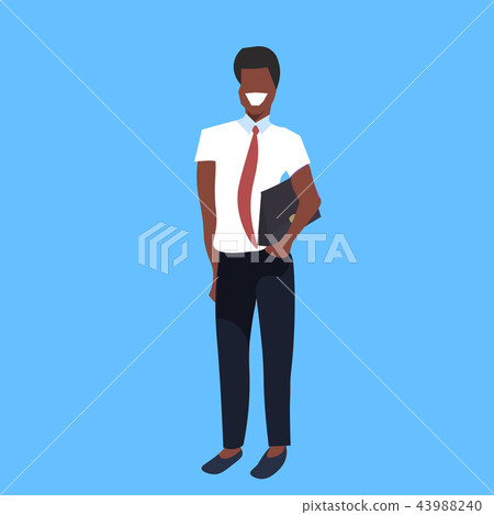 african american businessman holding folder standing pose happy man male cartoon character full 43988240