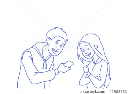 casual couple using smartphone online people communication concept mobile application man woman 43988582