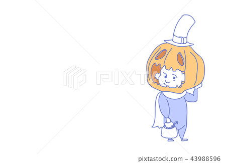 cute boy wear pumpkin scarecrow costume happy halloween concept party celebration sketch doodle 43988596