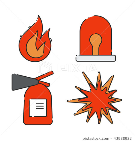 A set of flat icons on the theme of fire. - Stock Illustration ...