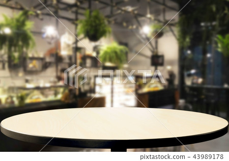 Selected focus empty brown wooden table and Coffee shop or resta 43989178