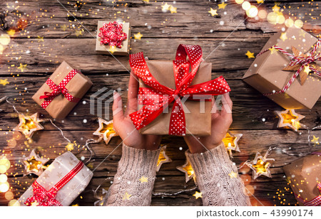 Christmas decoration on wooden background Christmas decoration on wooden background 43990174