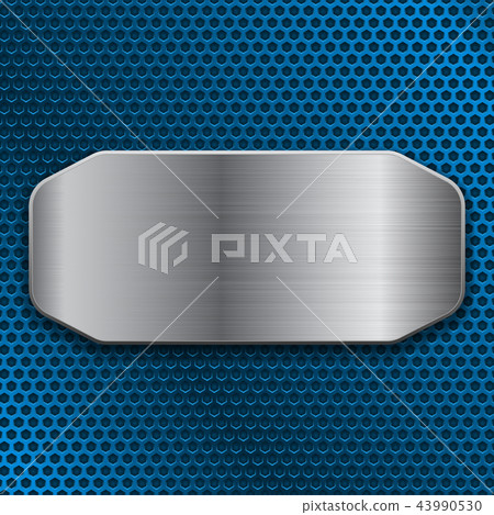 Brushed metal plate on blue perforated background - Stock Illustration ...