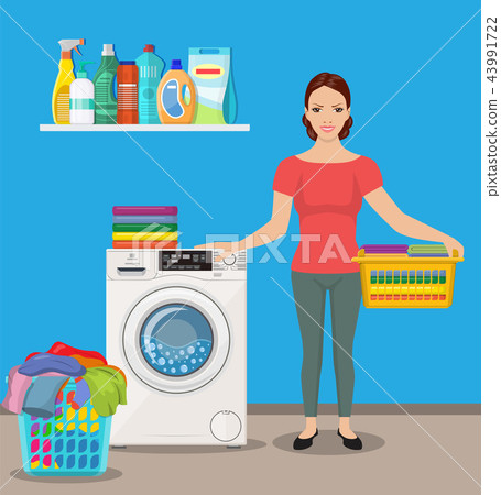 Woman housewife washes clothes 43991722