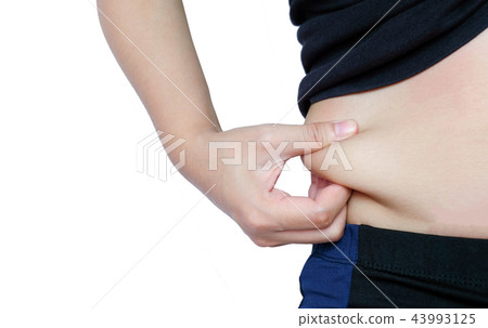woman hand catching fat body belly paunch woman hand catching fat body belly paunch 43993125