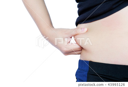 woman hand catching fat body belly paunch woman hand catching fat body belly paunch 43993126