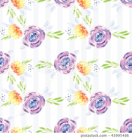 Hand-painted watercolor floral rose Pattern 43995486