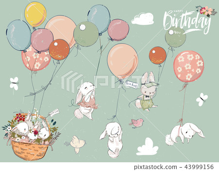 Little hares collection with balloon Little hares collection with balloon 43999156