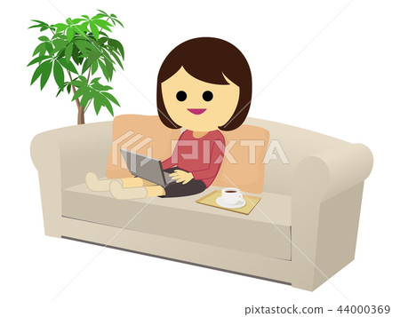 Illustration of a woman doing PC at home - Stock Illustration [44000369 ...