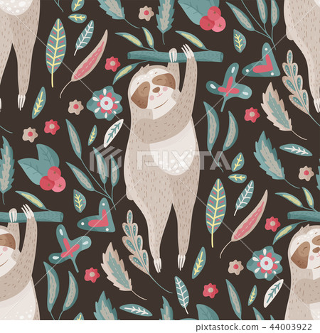 Seamless vector pattern with cute cartoon sloth. 44003922