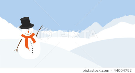 snowman with an orange scarf waves in a winter landscape snowman with an orange scarf waves in a winter landscape 44004792