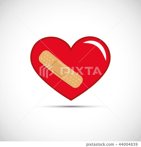 red broken heart with adhesive plaster red broken heart with adhesive plaster 44004839