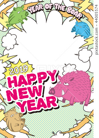 2019 photo frame new year's card "pop design" happy new year handwritten letter space empty 44005574