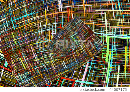 Multicolored abstract checkered fractals pattern. 44007173