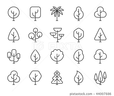 Abstract Tree simple black line icons vector set 44007886