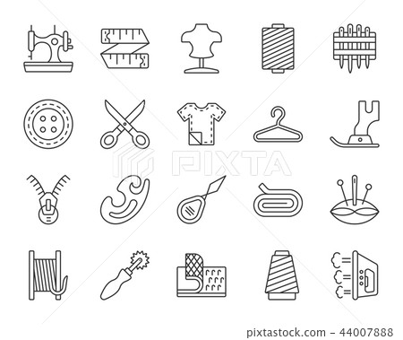 Sewing simple black line icons vector set 44007888