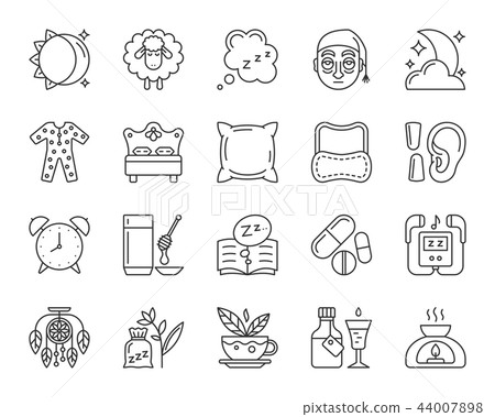 Insomnia simple black line icons vector set Insomnia simple black line icons vector set 44007898