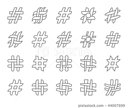 Hashtag simple black line icons vector set 44007899