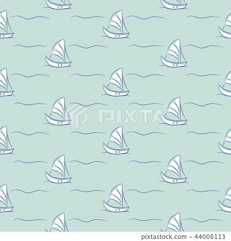 Marine blue boats line style seamless pattern... - Stock Illustration ...