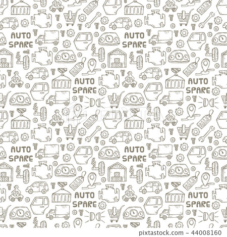 Car recyclers and scarp breaker and auto spare parts icons in hand drawn style background and 44008160
