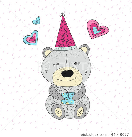 Greeting vector illustration with cartoon bear. 44010077