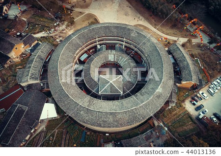 Fujian Tulou aerial closeup view Fujian Tulou aerial closeup view 44013136