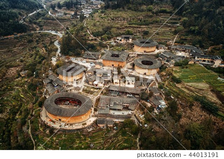 Fujian Tulou aerial view Fujian Tulou aerial view 44013191