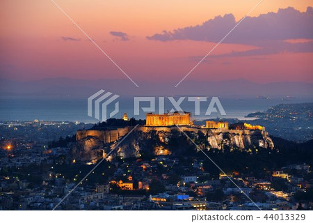Athens skyline sunset from Mt Lykavitos Athens skyline sunset from Mt Lykavitos 44013329