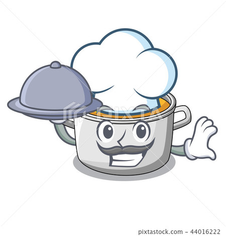 图库插图 chef with food cooking pot of soup isolated on mascot