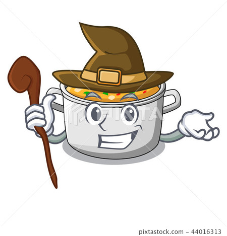 Witch cooking pot of soup isolated on mascot 44016313