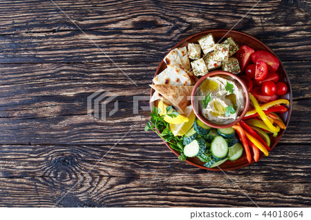 Vegan baba ganoush top view, flat lay, horizontal 44018064