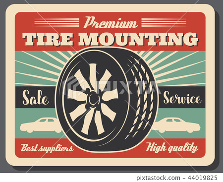Tire mounting service, car and wheel icons 44019825