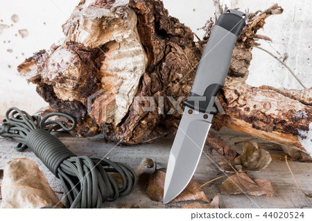 Knife with a fixed blade on the stump and rope. 44020524