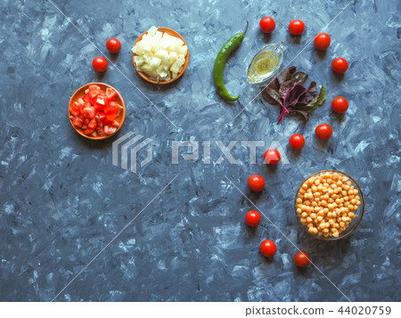 Vegetables and chickpeas laid out Vegetables and chickpeas laid out 44020759