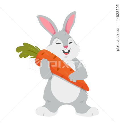 Cheerful rabbit with carrot - colorful cartoon character vector illustration 44022205