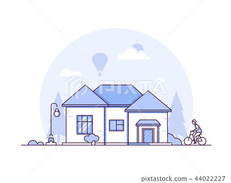 Farm landscape - modern thin line design style vector illustration 44022227