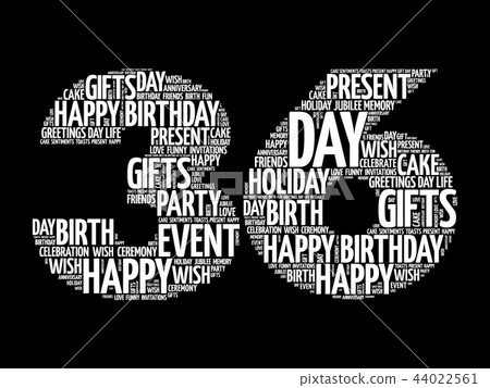 Happy 36th birthday word cloud 44022561