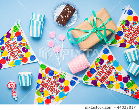 Happy Birthday party items flat lay 44022817