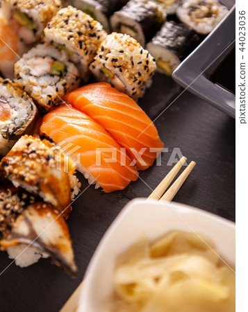 Close up view variety of sushi Close up view variety of sushi 44023036